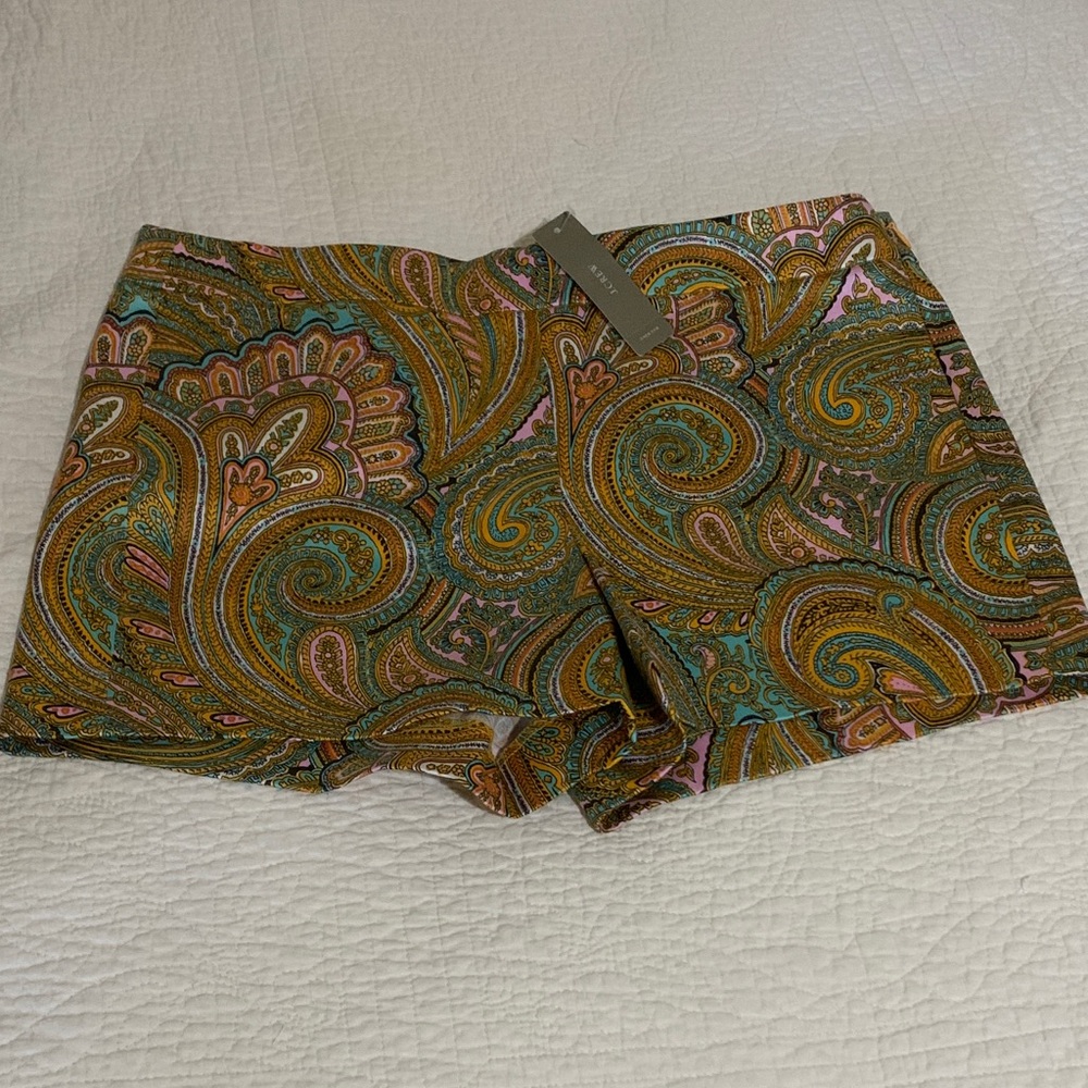 J. Crew High Waist Paisley Shorts - Green and Pink